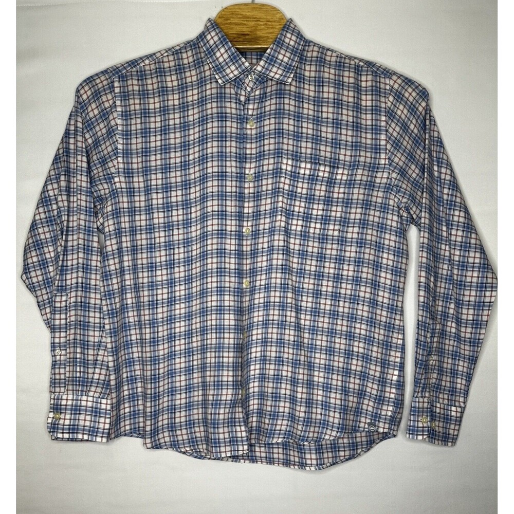Peter Millar Long Sleeve Window Pane Shirt White Pink Blue Men’s Size Large‎